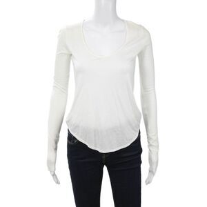 Helmut Womens Basic Long Sleeve Round Neck Modal Nylon T-Shirt White Size PP